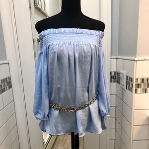 Light Blue Off The Shoulder Top
